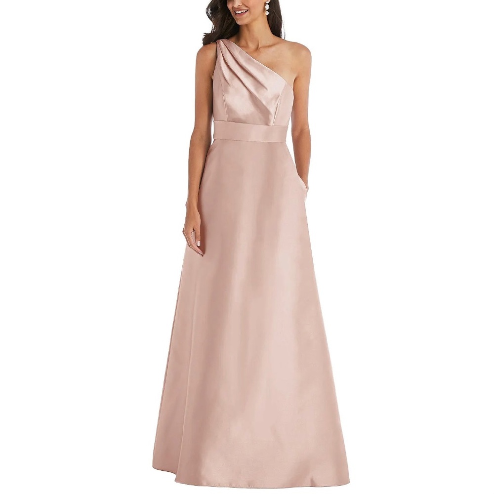 NEW Alfred Sung D815 Draped One-Shoulder Satin Dress